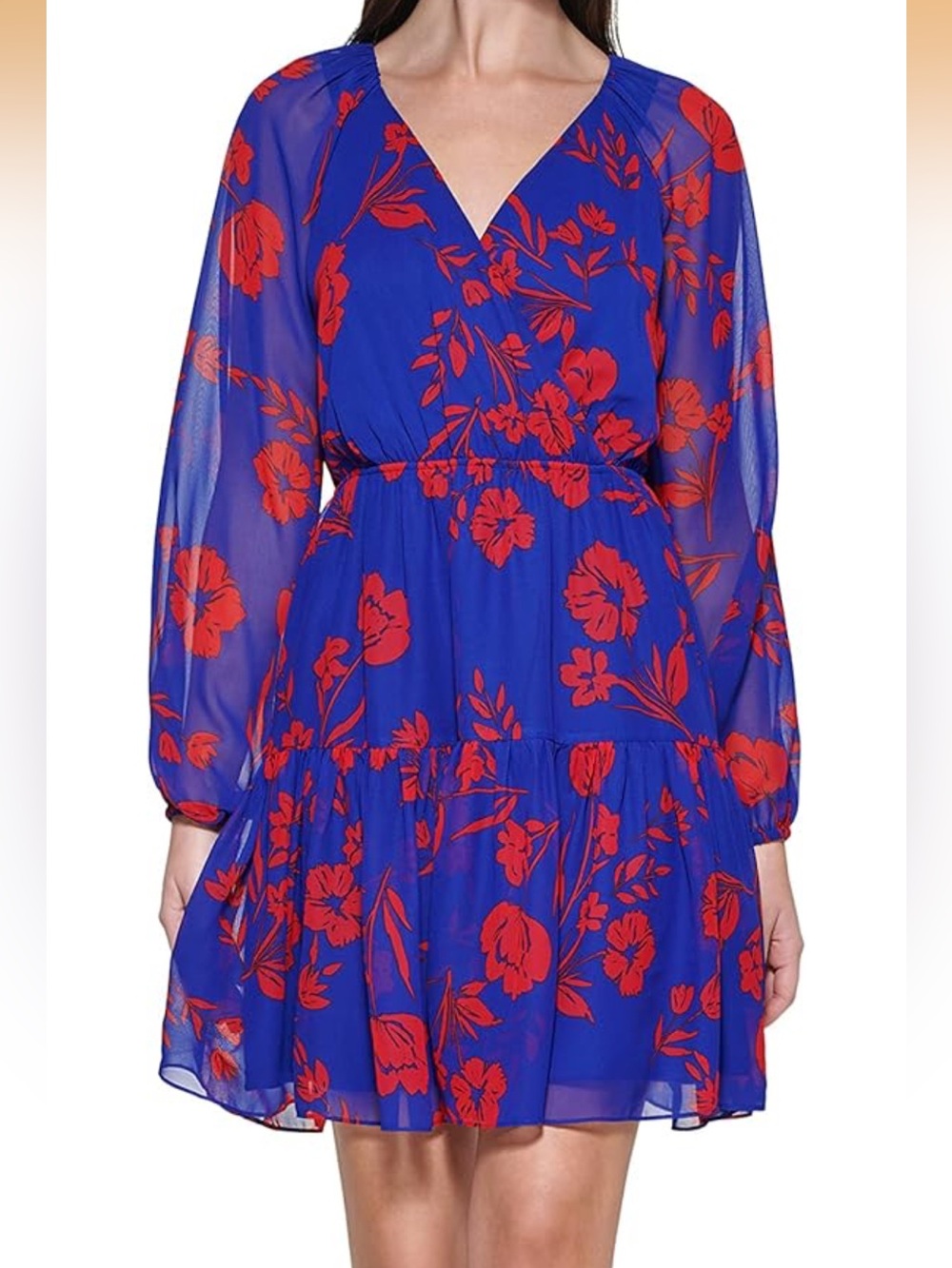 GUESS Royal Blue Dress with Red Floral Print
